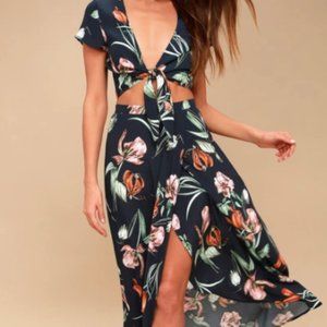 Lulus Navy Blue Floral Print Crop Top Maxi Dress